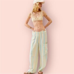 Urban Outfitters Mae Shimmer Striped Linen Cargo Pant